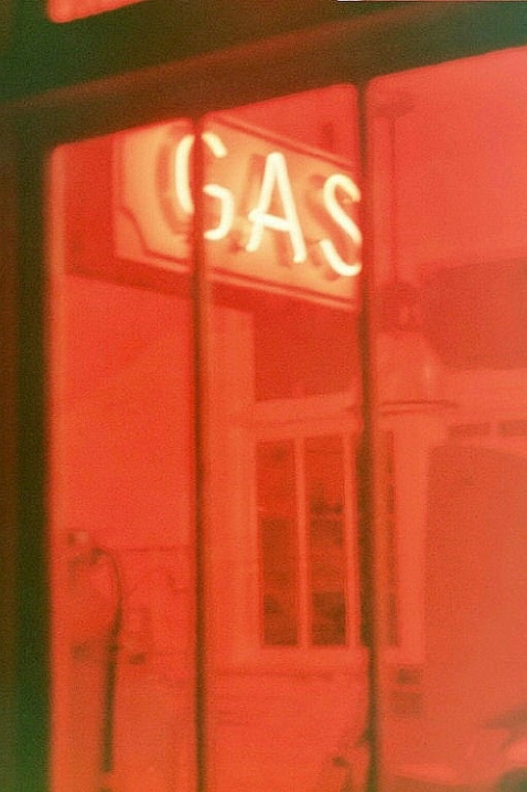 Old gas station at night