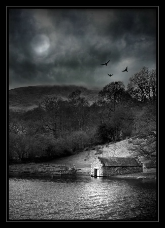 Moonlit boathouse