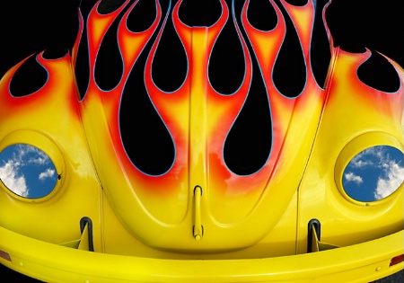 Yellow VW with Flames