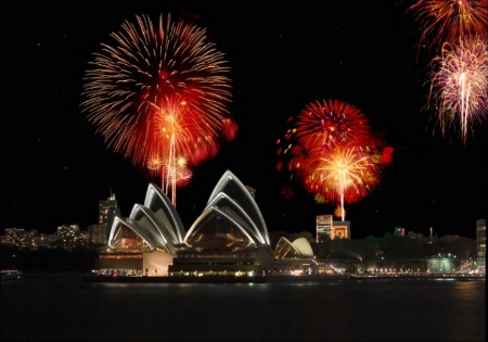 Sydney Opera House with imported fireworks