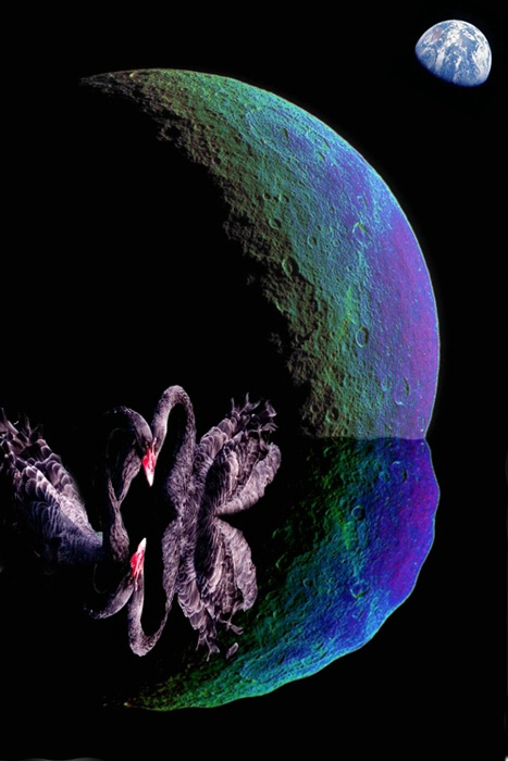 Reah (Moon of Saturn) Earth and Swan Fantasy.  