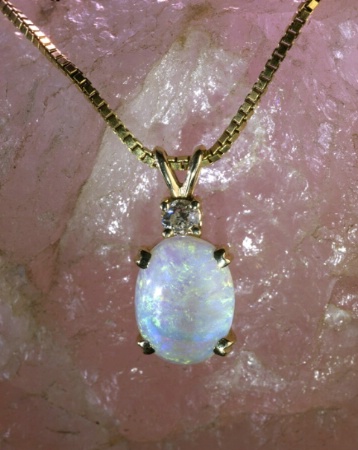 Opal and Diamond Pendant on Quartz