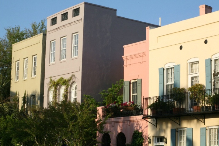"Rainbow Row" Charleston, SC.  Taken 4/16/06 at 7: