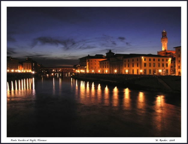 Night over the Arno and Florence, Italy