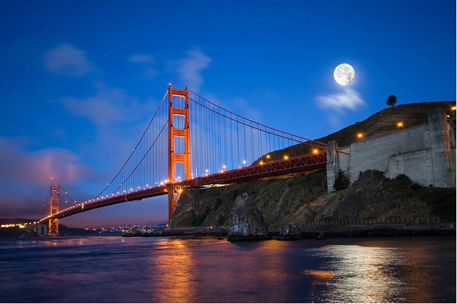 Moon Over Golden Gate Bridge