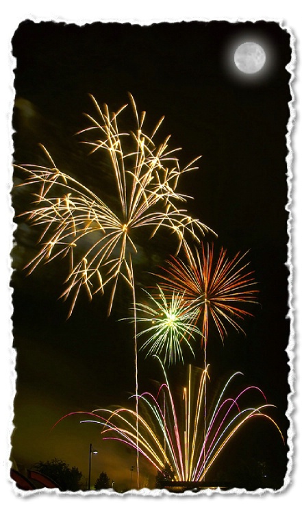 Fireworks under the Moon