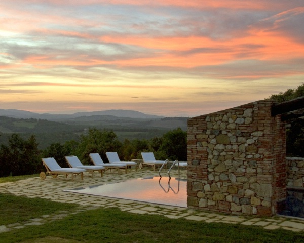 timed exposure - sunset over the pool, tuscany