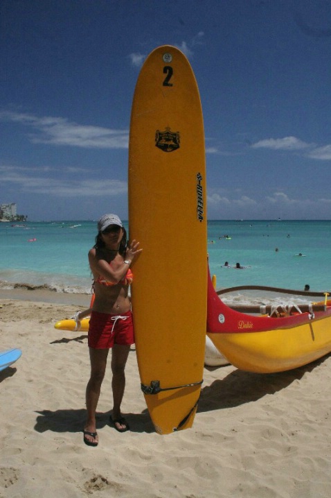 Waikiki Beach Babe, Surf Board & Outrigger 01 - ID: 2453549 © Anthony Cerimele
