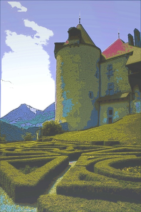 Wood Cut, Chateau Gruyiere Switzerland