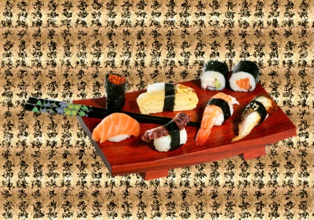Sushi with altered Japanese lantern pattern