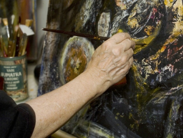 Anita hand on canvas