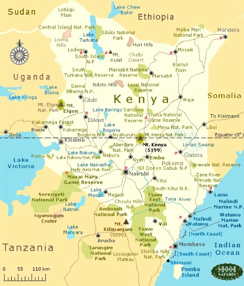 Map of Kenya & the  Mara (just below the equator)