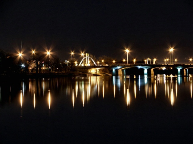 Norwood Bridge Reflecting Off The Red River