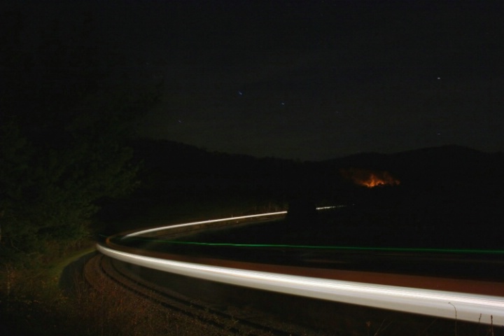 Steam Engine Rounding Helmstetters Curve at Night