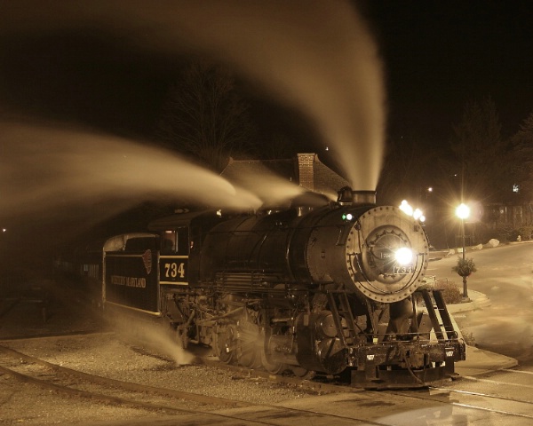 Frostburg Station steam at night
