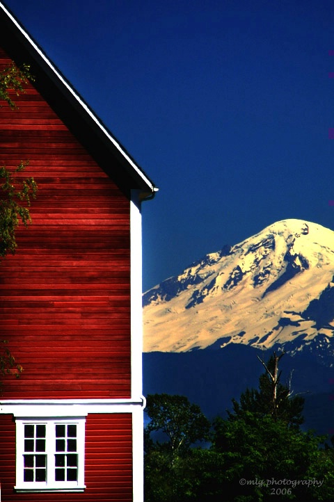 red barn and Mt. Baker