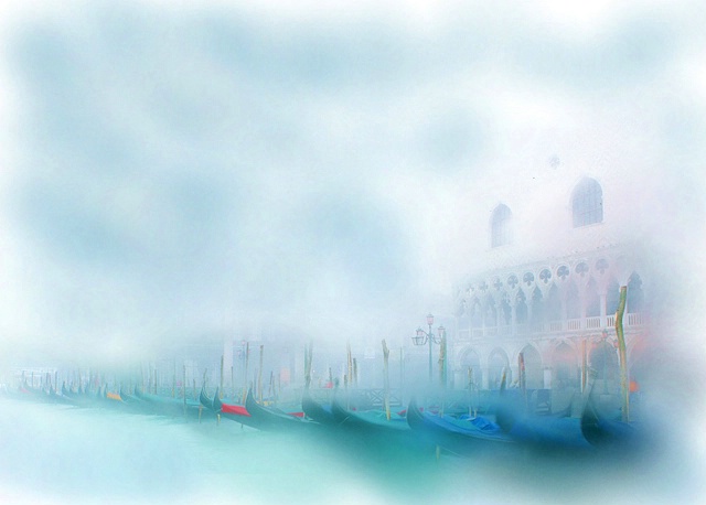 Gondolas in Fog,Venice,Italy