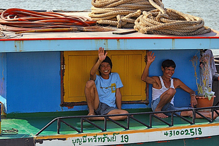 Friendly faces on the barge