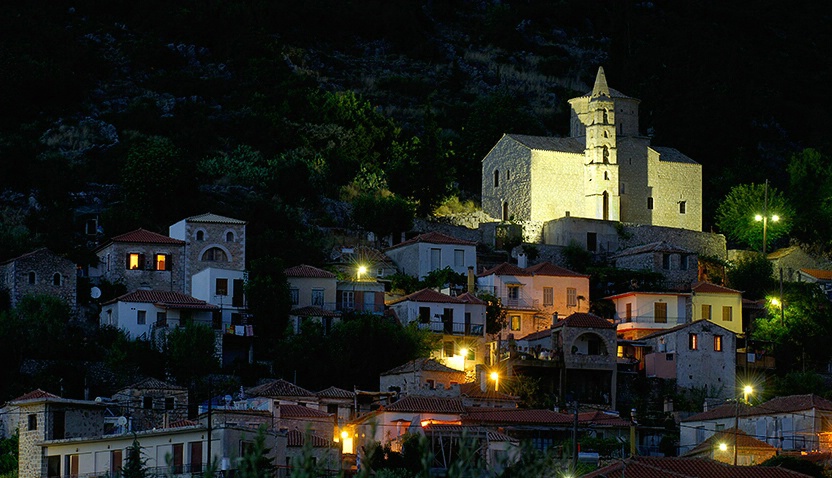 Greek village at dusk