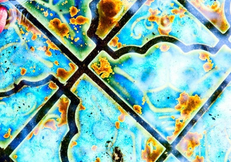 Blue Tile under Rainwater with Foreign Matter