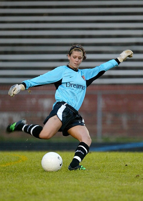 Kicking the ball to the middle of the field