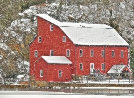 A March Snowfall And The Red Mill