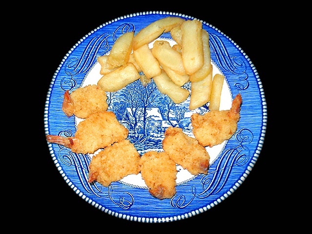 Golden Deep Fried Shrimp and French Fries