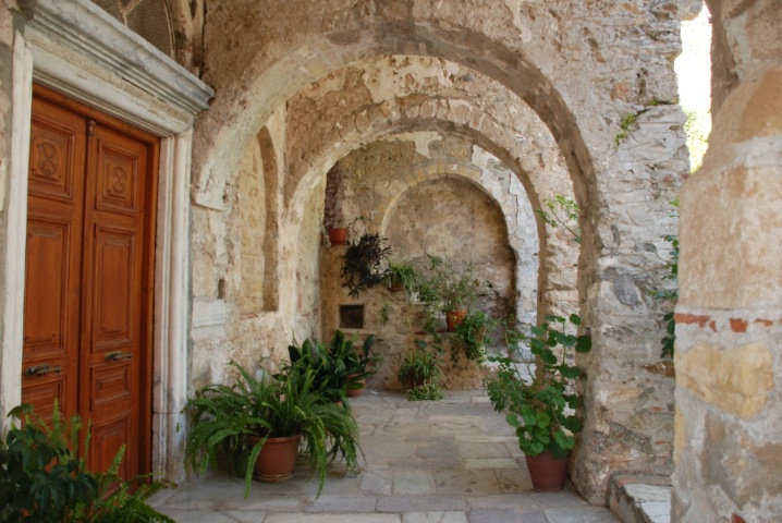 Church courtyard in Gythion, Greece
