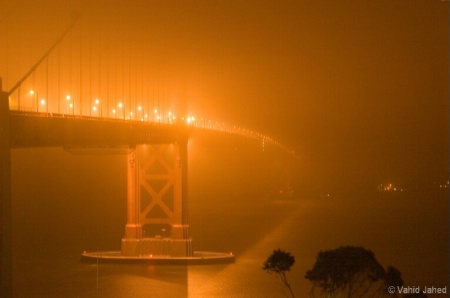 Golden gate in fog