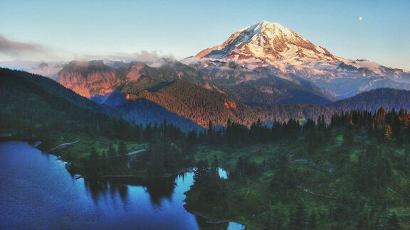 Eunice Lake & Moonrise at Mt. Rainer N.P. - ID: 4500482 © John E. Hunter