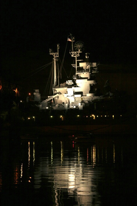 Battleship Massachusetts at night