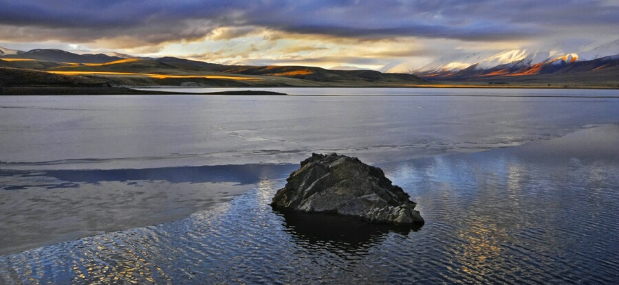 Sunset over the Frozen Lake