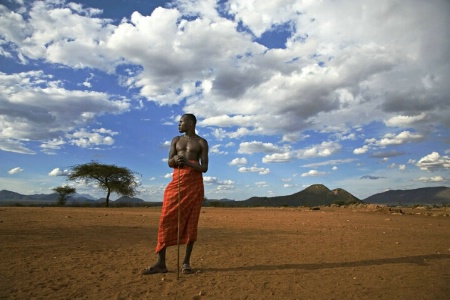 Masai tribe man in his village