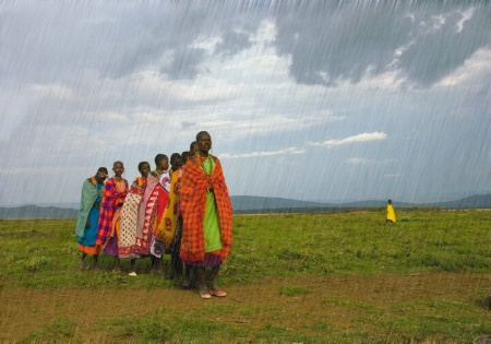 Masai singers in rain