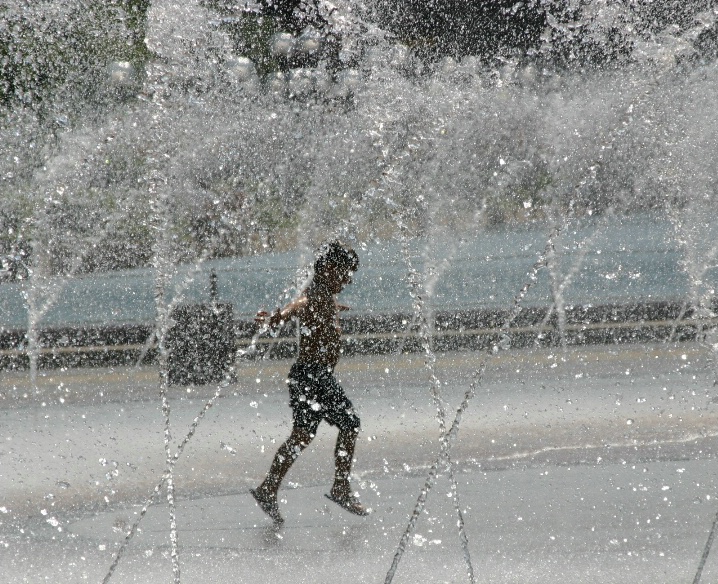 boy in fountain