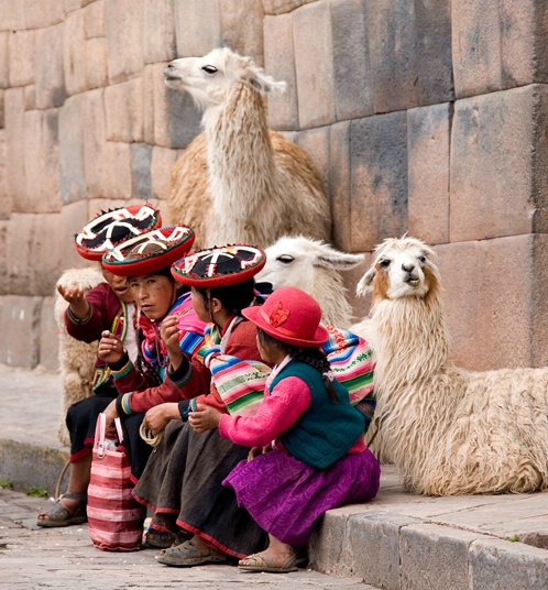 Family with llamas-Cusco, Peru