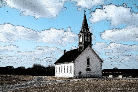 Church-Norse,Tx Painted, Palette Knife, Ink, Level