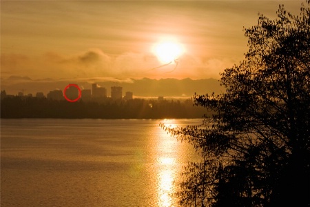 Sunrise over the suburb of Bellevue, WA