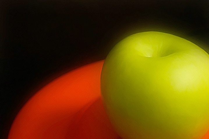 Red Plate with Green Apple