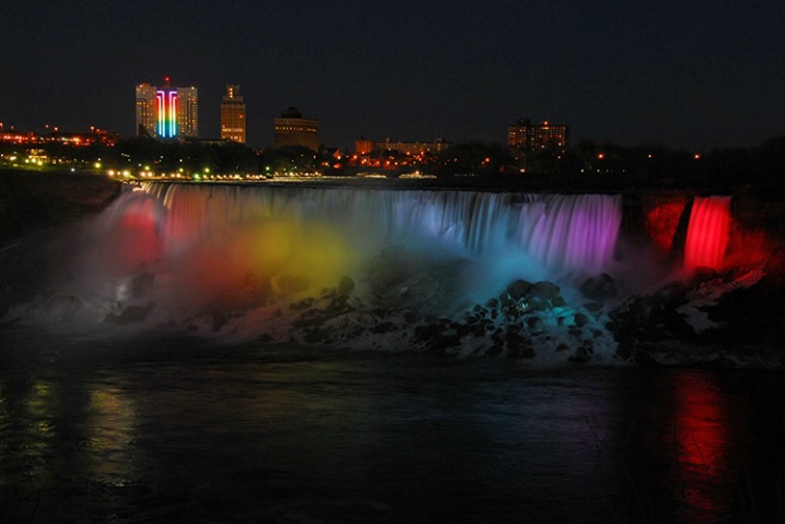 Niagara Falls; The American falls at night
