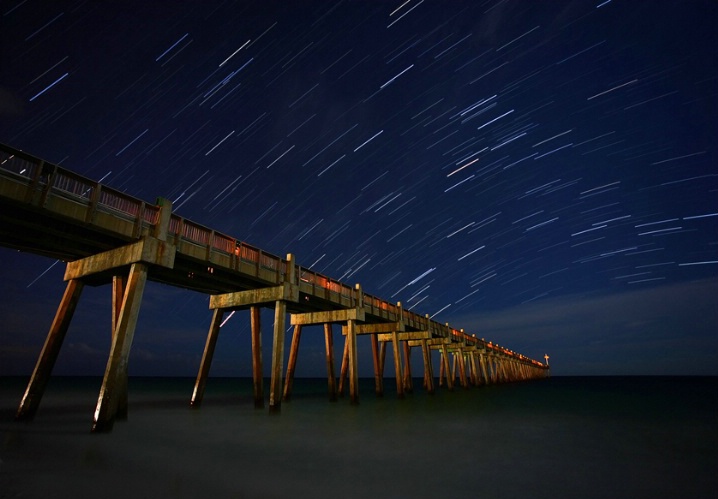 Summer Star Trails Over the Pier
