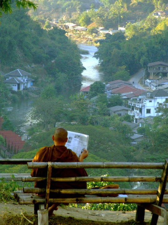 Monk Reading in Mae Sai, Thailand.