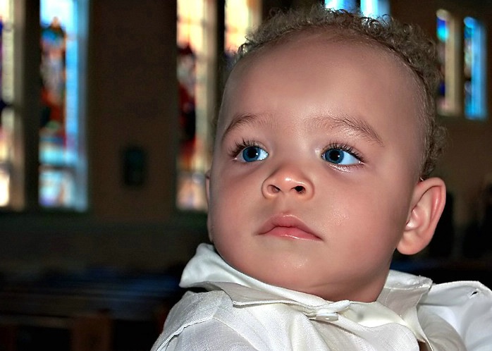 Beautiful Blue-Eyed Baby Boy Before His Baptism