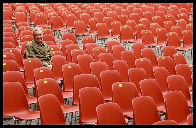 alone red-orange chairs...