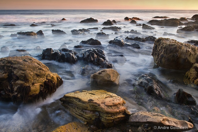 Surf and Rocks at Dusk