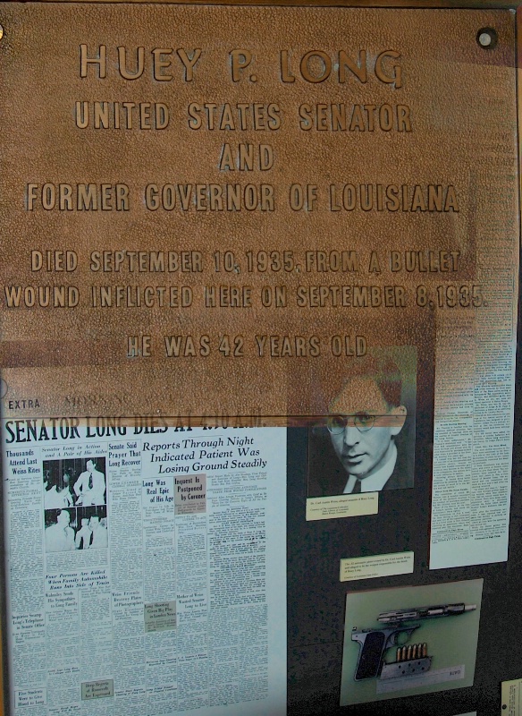 Plaque On The Wall Where Huey Long Was Shot 