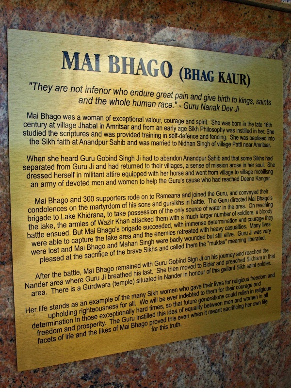 * Information about Mai Bhago (Bhag Kaur) *