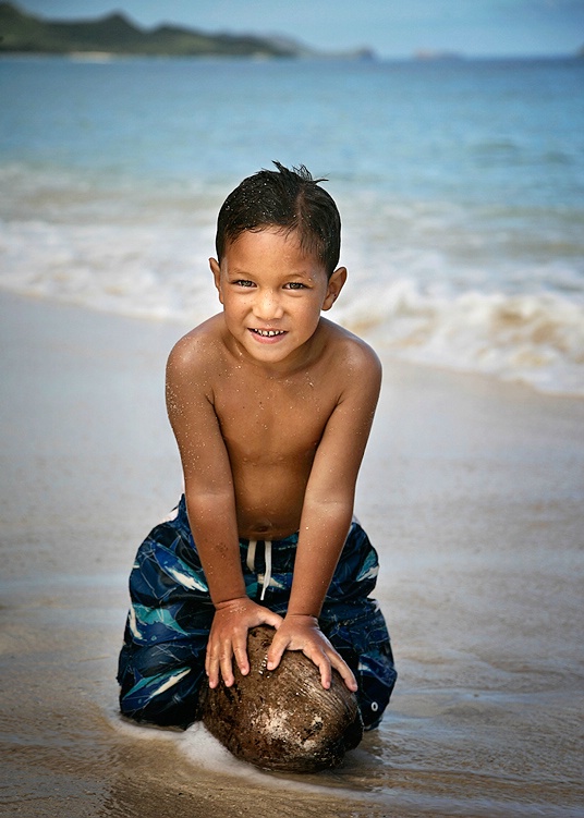 Hawaiian boy on Oahu beach