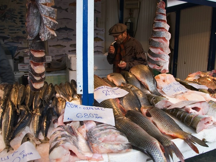 A fish stall in Belgrade