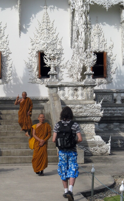 Monks and Backpacker at White Temple, Chiang Rai